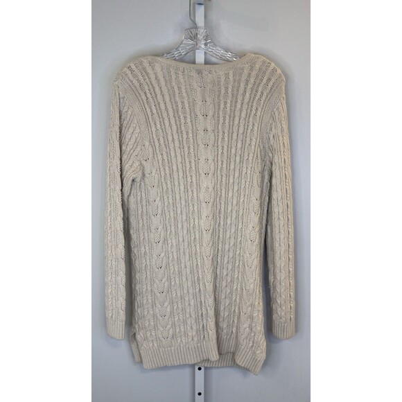 Vintage Jeanne Pierre Women’s L Beige Cable Knit Cotton Sweater Tunic Pockets - Picture 2 of 9